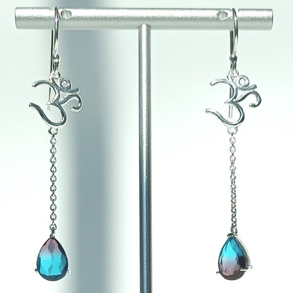 925 Sterling Silver Alexandrite OM Earrings –Gift for Her - Picture 3 of 4